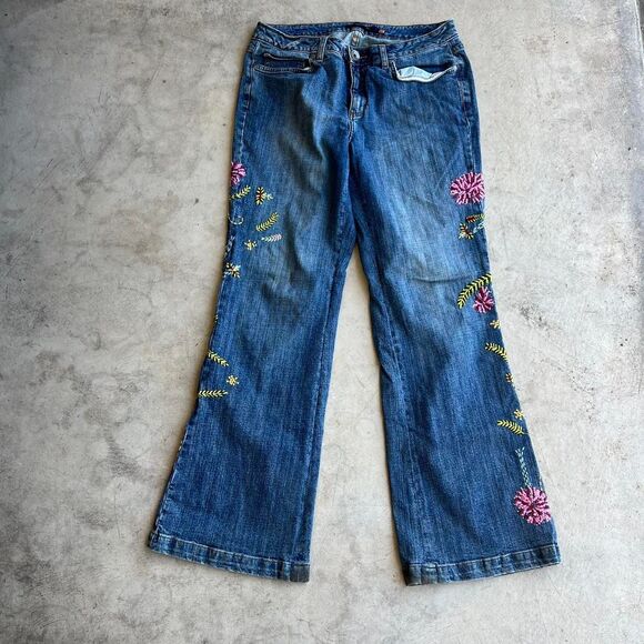 Vertigo Paris embroidered floral jeans y2k Womens size 12 bootcut flare - Picture 1 of 3